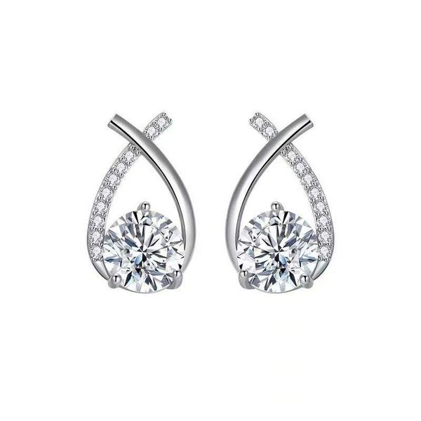 Wholesale 925 Sterling Silver Jewelry Shiny Zirconia Crystal Stud Earrings for Women Oorbellen