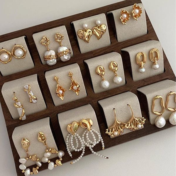 Fashionable Alloy Pearl Drop Earrings Baroque Natural Imitation Trendy Irregular Geometry Daily Wear Gift