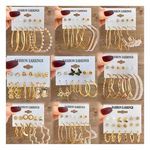 Women's Trendy Gold-Plated Hoop Stud Earrings Set New Pearl Heart Circle Design Geometric Alloy Diamond for Gifts