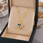 Light Luxury Fast Clavicle Chain Pendant Necklace Blue Purple Crystal Ocean Heart For Women Trendy Stainless Steel Factory