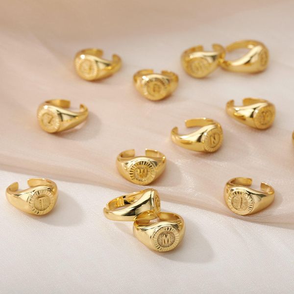 MECYLIFE Non Fading Stainless Steel Jewelry Adjustable Opening Rings Men 26 Letter Rings Alphabet Initial Gold Woman Wholesale
