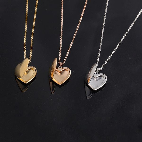 Wholesale High Quality Stainless Steel Heart Blank Photo Locket Pendant Necklace Gold Plated 18K DIY Fashion Necklace Women Gift