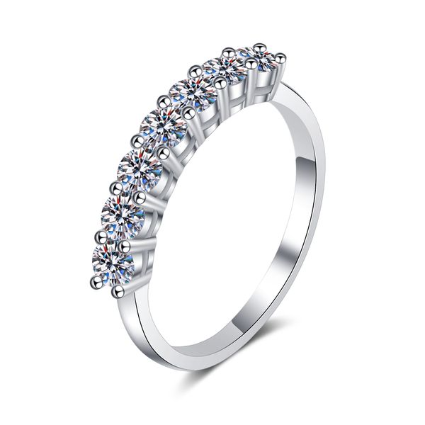 Rhodium Plated Jewelry Women's Engagement Gift Round Stacked VVS1 Moissanite Eternity Ring S925 Sterling Silver Wedding Band