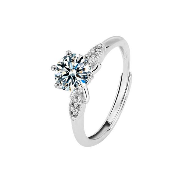 S925 Sterling Silver Women's Niche Advanced Sense Opening Adjustable Ring Mosan Diamond Geometry Pattern Cross-Border Jewelry