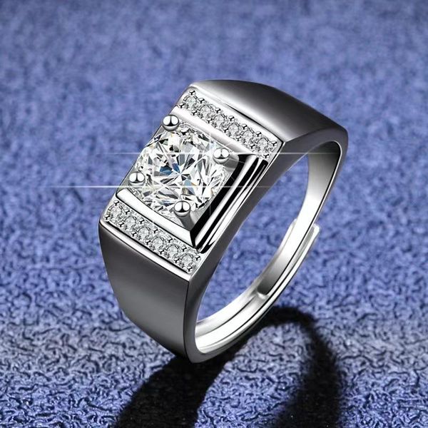 Electroplating 925 Sterling Silver 1 CT Round Solitaire Cubic Zirconia Engagement Ring Halo Promise for Men Ring