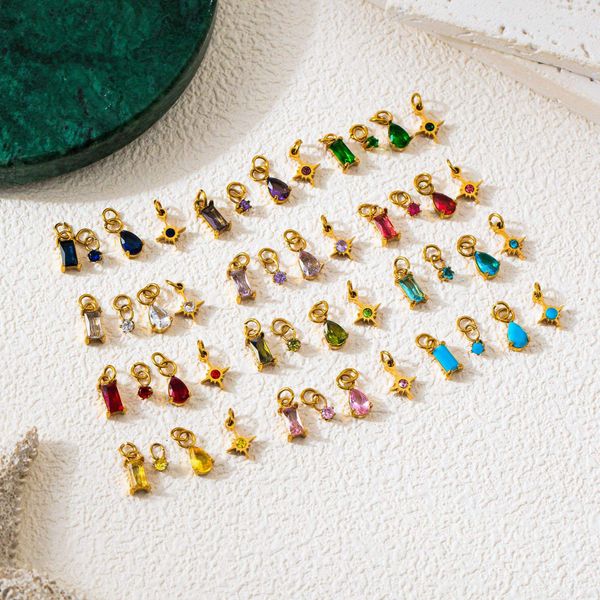 4pcs/set Birthstone Charms | Stainless Steel PVD Gold Plated Monthly Birthstone Pendants | Durable, Waterproof & Hypoallergenic