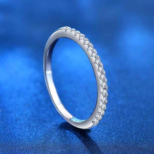 1.5mm Width Moissanite Lab Created Diamond Half Eternity Wedding Band Sterling Silver for Women