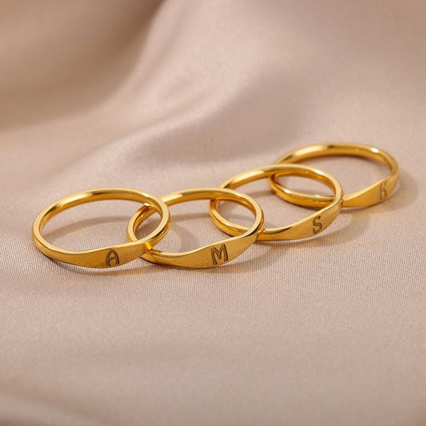 26-Letter Alphabet Initial Ring | Minimalist Gold-Silver Dual-Tone Stainless Steel Hypoallergenic Trendy Jewelry Gift for Women
