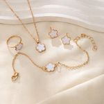 Elegant Simple Hot Sale Five Leaf Colorful Flowers Alloy Bracelet Ring Necklace Earrings Set