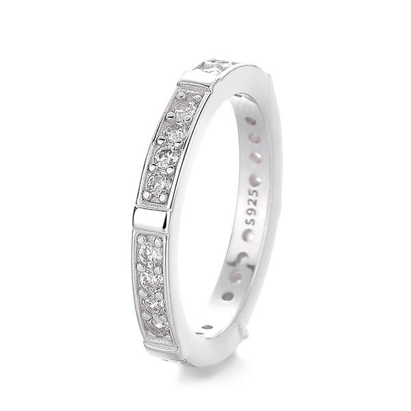 Elegant Dainty 925 Sterling Silver Band Ring Cubic Zircon Diamond Wedding Promise Rings for Women Rhodium Engagement Gift Party