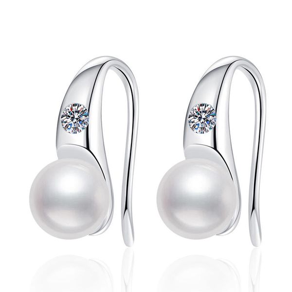 European American Popular S925 Sterling Silver Moissanite Earrings Versatile Natural Freshwater Pearl Fresh Wholesale Supply