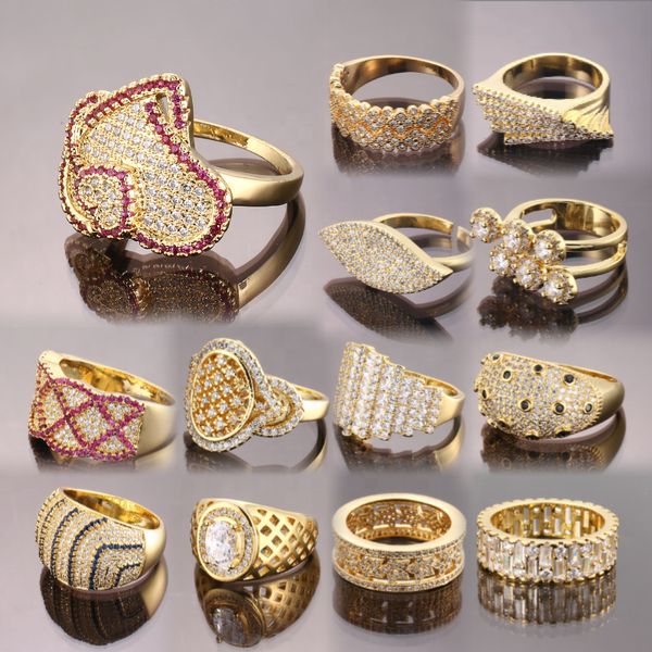 Joyeria Fashionable Costume Diamond Gemstone 1 Gram 18k Gold Latest New Model Wedding Zircon Rings Jewelry Designs Wholesale