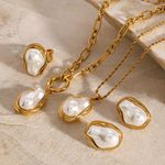 Gold Plated Fashion Jewelry Baroque Pearl Pendant Necklace Earrings Ring Set for Women Unique Design Wholesale Accessories