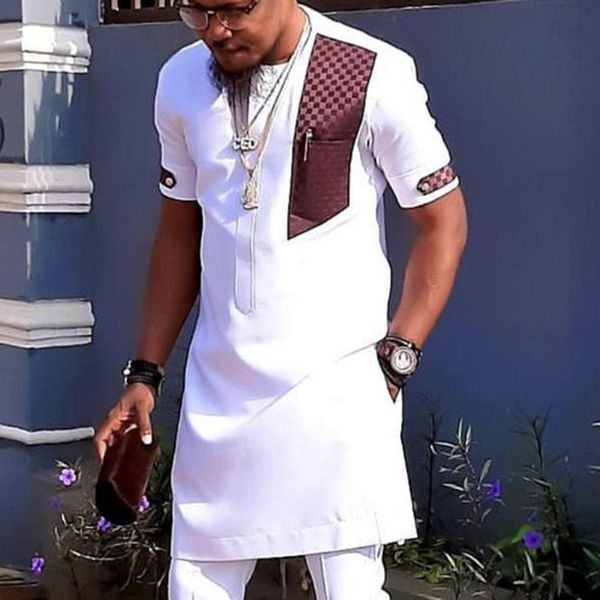Ethnic Design Men's Youth Short-sleeved Prayer Dress Panjabi Abaya Jalabiya Thobe Men Muslim
