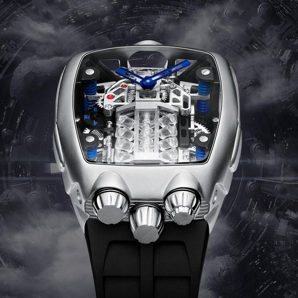 Pindu Men's Luxury Fashion Automatic Mechanical Watch with Steel Case Dial Silhouette 22mm Leather Rubber Band Diver Feature