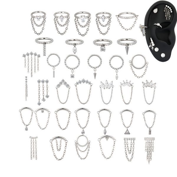 GZN Factory Wholesale High Polished Titanium Body Piercing Jewelry With CZ Dangle/Chain 16G Internal Thread Helix Earring Labret