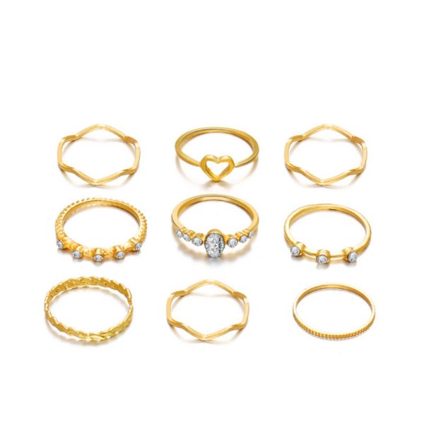Simple Vintage Set of Geometric Ring for Women With Crescent Gold Ring Crystal Costume Jewelry Rings Accessories