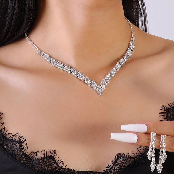 2pcs Bride Brass Rhinestone Jewelry Set High Quality Brass Zircon Wedding Jewelry Set 3Colors Bride Zircon Wedding Set for Women