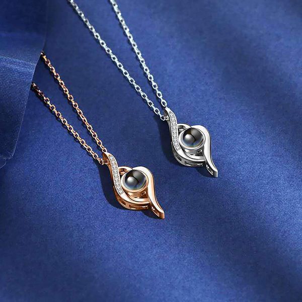 SHKL Wholesale Jewelry Necklace 925 Sterling Silver Pendent Birthstone Love You Picture Photo Inside Projection for Women Chain