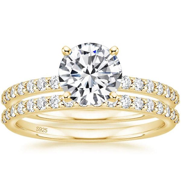 OLAN 14K Gold Plated 1.25CT 925 Sterling Silver Bridal Ring Sets Women Round CZ Promise Rings Engagement Wedding Bands