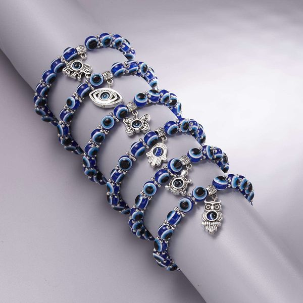 Factory Wholesale 2024 Evil Eye Butterfly Elephant Fatima Pendant Beaded Bracelet Turkish Blue Eye Bracelet Amulet Gift Women