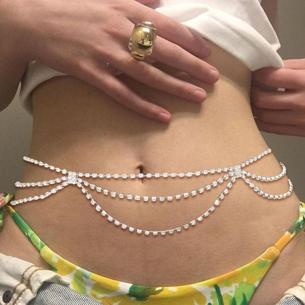 Women's Gold Plated Fashion Jewelry Body Chain Crystal Belly Body Chain for Parties