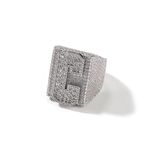 Hip Hop Custom Iced Out Single Baguette Initial Letter Number Square Ring Personalized Rapper Jewelry
