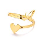 Rinhoo Stainless Steel Heart Letter Rings for Women Girls Fashion Jewelry Gold Open Initials Ring Birthday Wedding Party