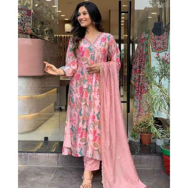 Pure Muslin Printed Festive Wear Ready Made Kurti with Pant and Dupatta for Women Ethnic Clothing and REAL MIRROR WORK