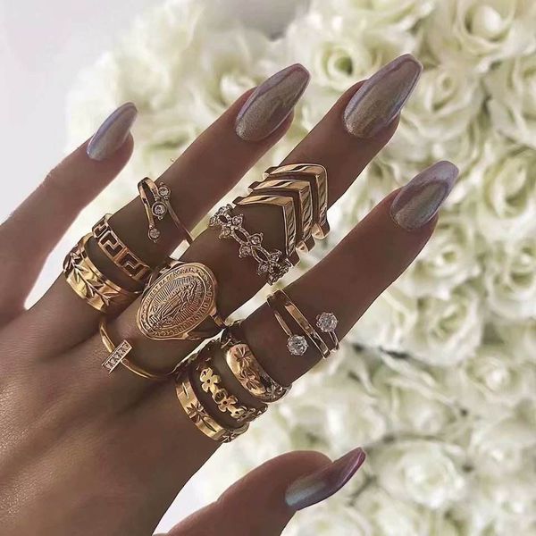 SHARON JZ042 2021 Women's Modern Trendy Stylish 18K Gold-Plated Adjustable Anti-Rust Cluster Ring For Anniversary Jewelry Alloy