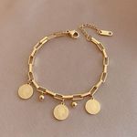 14K Gold Ladies Bracelets with Round Card Charm Pendant Fine Jewelry Hip-Hop Style Best Friends Bracelets Stainless Steel