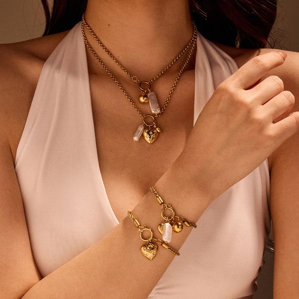 2025 Luxury High-End Stainless Steel Necklace Bracelet Set Fashionable Charm Bracelets for Gift